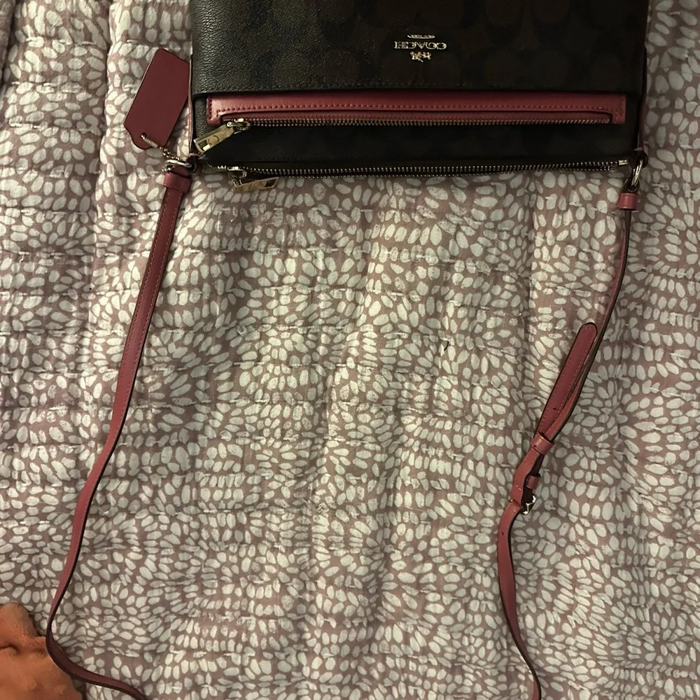 Coach Signature Brown and Pink Crossbody